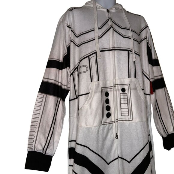 READ NWT Disney Star Wars Clone Trooper Pajamas Mens L Fleece Costume One Piece - Picture 3 of 11